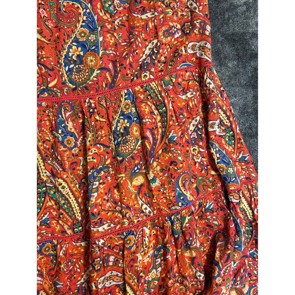 Talbots Orange Paisley Tiered Maxi Dress Sleeveless Rayon Cotton Lined Womens 4 - Picture 5 of 9
